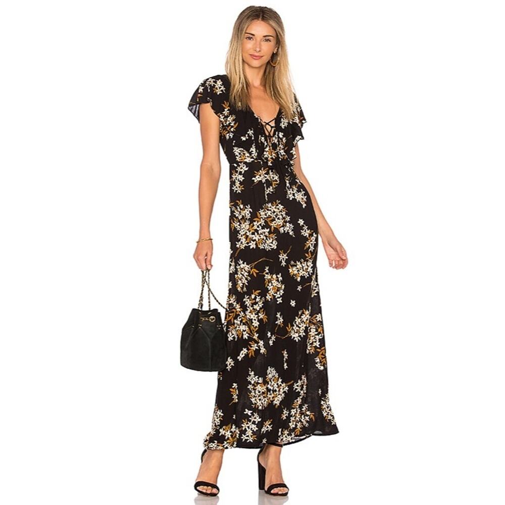Amuse Society Alana Black Lace-Up Maxi Dress XS